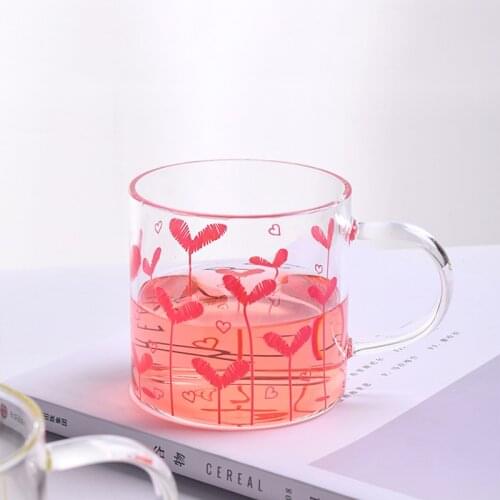 Glass Simple Girl Heart Gold Heart-Shaped Cup 300ml Pattern High Boron Silicon Heat-Resistant Handle Glass Juice Cup Coffee Mug