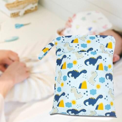 Baby Diaper Bags TPU Cartoon Printed Waterproof Zipper Wet Nappy Diaper Bags Pail Liner Laundry for Cloth Diapers