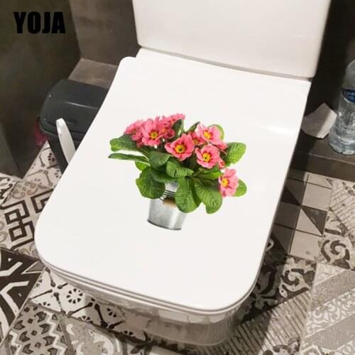 YOJA 23.7×19.1CM Primrose Potted Plant Fashion Toilet Decals Home Decoration Wall Stickers T1-3156