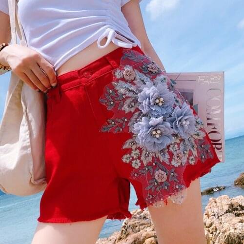 Varofi Heavy industry decal high waist jean shorts womens large size loose hole wide leg hot pants short jeans women y2k jeans