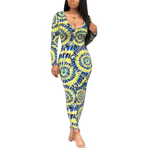 Women Autumn Long Dresses Ladies Boho Long Sleeve V Neck Floral Printed Dress Holiday Casual Clothes