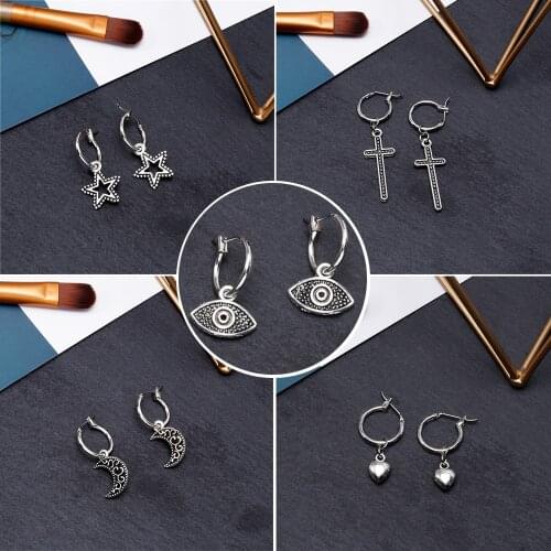 SOHOT New Christmas Day Geometric Cross Star Moon Heart Eyes Pendant Women Hoop Earrings Tiny Chic Unisex Party Jewelry Brincos