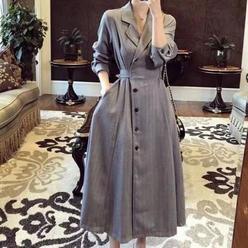 Fashion Plus Size Long Autumn Dress Women 2020 New Big Swing Lapel Sashes Party Dress For Office Ladies Elegant Vestidos f2149