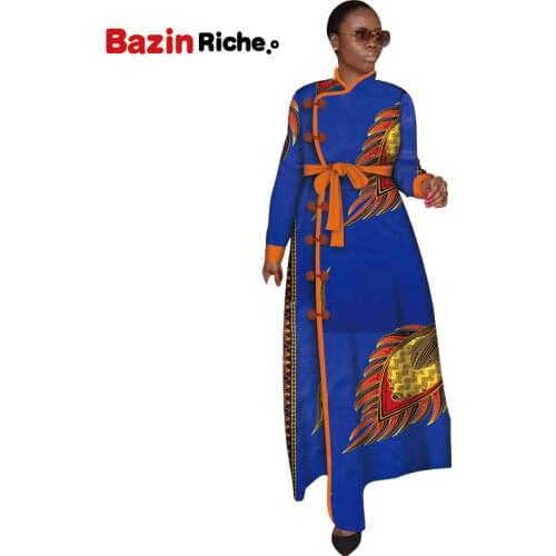 Spring Fall African Women Coat Full Sleeves Long Casual Top with Belt Super Wax Cotton Windbreak Plus Size WY5629