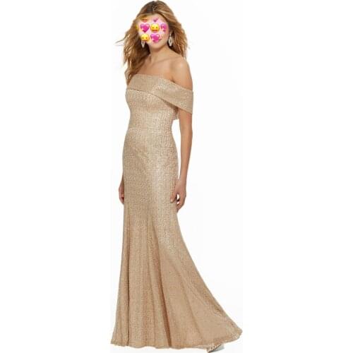 Strapless Gold Bridesmaid Dresses Elegant Sheath off Shoulder Bling Bling Wedding Party Dress Vestido Dama De Honor Low Back