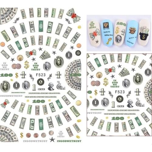 1pc Nails Sticker Money Dollar Wealthy Rich Style Nail Art Stickers Decals Manicure Decal Self Adhesive Acrylic Tips Decoration