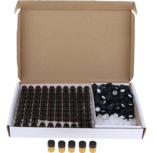 100Pcs 1-3ml Amber Glass Vials with Orifice Reducer for Essential Oil/Sample