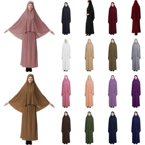 2Pcs Middle East Eid Tradition Hijab Abaya Set Arab Muslim Women Headscarf Skirt Prayer Dress Saudi Turkish Islamic Dubai Ramada