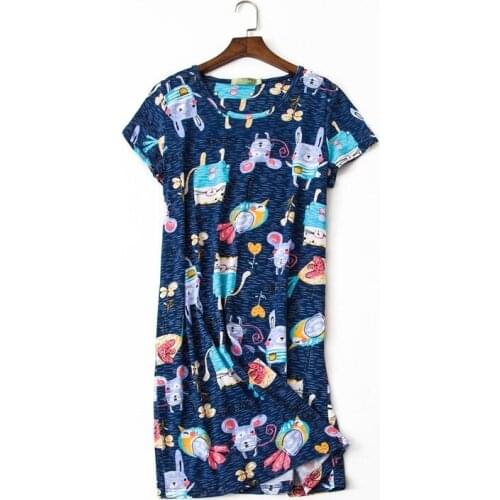 2021 Summer Plus size Female Casual cartoon nighty dress Ladies 100% Cotton Nightgown Women Short Sleeve Round collar sleepshirt