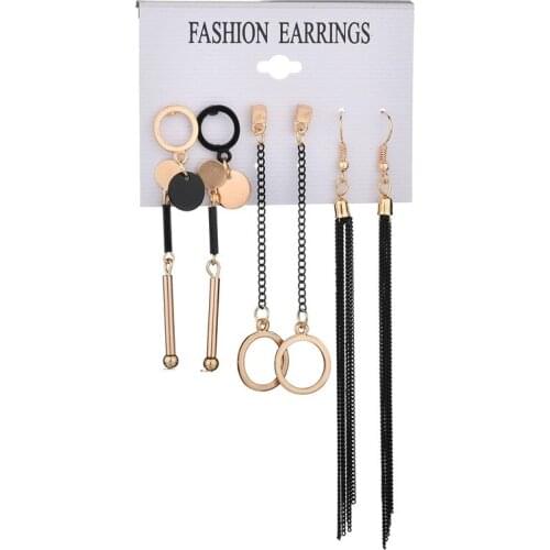 4pairs/set Trendy Street Irregular Long Tassel Statement Earrings for Women Fashion Exquisite Circle Geometric Stud Earrings