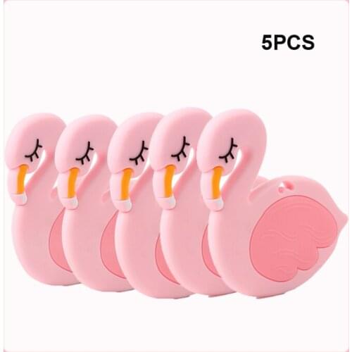 5pcs Swan Baby Teether Flamingo Accessories Silicone Teether Baby Shower Gift Biting Toys Food Grade Silicone Teether Necklack