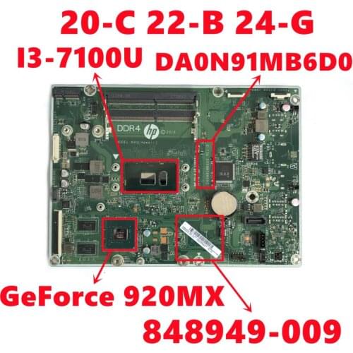 848949-009 848949-509 848949-609 For HP 20-C 22-B 24-G 24-G227C AIO Motherboard DA0N91MB6D0 W/ I3-7100U N16V-GMR1-S-A2 Tested OK