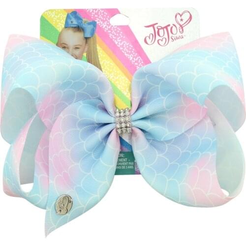 8" JoJo Bows Hair Clip Large Hair Bow Kids Handmade Metalic Printed Ribbon Knot Jumbo JOJO SIWA Hair Accessories For Girl