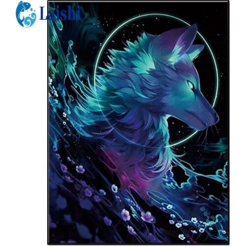 Night, fantasy wolf animal Full round square diamond 5D diamond painting embroidery cross stitch ornaments DIY handmade gift