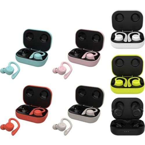 Wireless Ear Hook Headphones with Mic IPX6 Waterproof Volume Control 28H Playtime with Charging Case for Sports Music