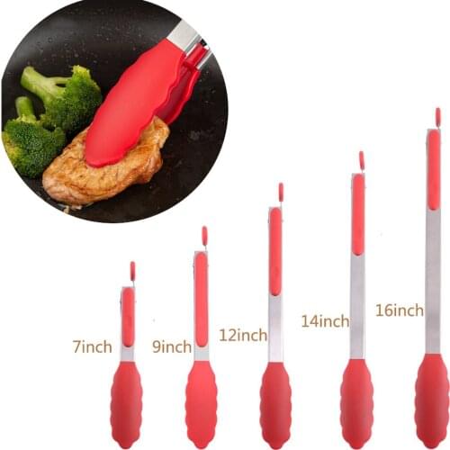 5 Style Large Silicone Food Tong Stainless Steel Non-Slip Cooking Clip Clamp BBQ Grilling Bread Salad Tools Kitchen Accessories