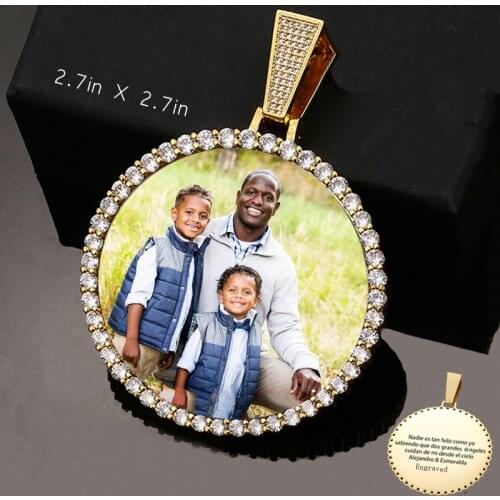 Round Custom Photo Medallions Pendant Necklace Personalize Name Engraved Pendant Cubic Zircon Tennis Chain Mens Hip Hop Jewelry