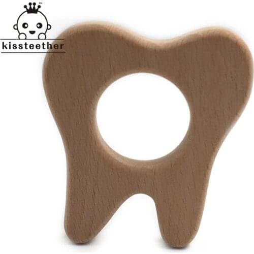 DIY Wooden Personalized Pendent Organic Beech Wooden Tooth Natural Handmade Baby Wooden Teether For Baby Teething Nursing