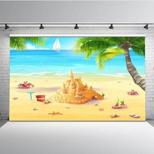 Mehofoto Sandy Beach Summer Holiday Photography Backdrops Blue Sky and Sea Photo Booth Backgrounds Studio Cartoon Island G-491