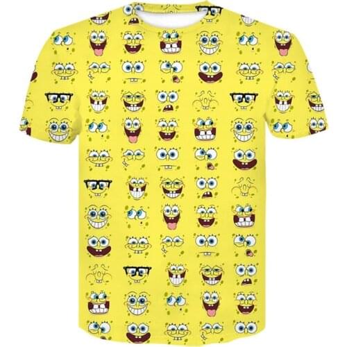 New Casual Short Sleeve Childrens 3D Printed Spongeebobs Patterns Summer O-neck T-shirt Fashion Cool Boys And Men Clothing