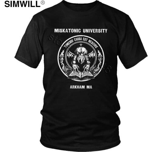 Men Miskatonic University Tshirt Classic Shirts Short Sleeve Cotton Summer Cthulhu Lovecraft T Shirt Round Neck Trendy Tee