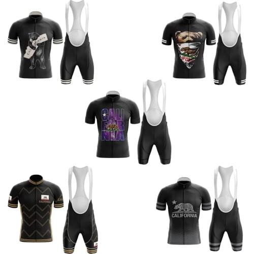 Classic California Summer Retro Cycling Jersey Set Short Sleeve Mens Pro Team Black Road Racing Bike Wear Clothing