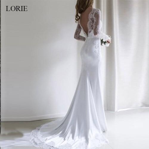 LORIE Elegant Lace Wedding Dresses Mermaid Full Sleeve Sexy Open Back Princess Briide Party Gowns illusion Custom Made Plus Size