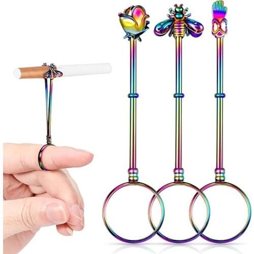 Metal Cigarette Hand Holder Vintage Finger Ring For Women Men Adjustable Slim Cigarettes Clip Smoking Holder Smoking Accessories