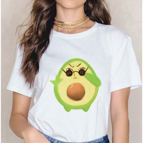 Cute Avocado Printed T-shirt Harajuku Kawaii Short-sleeved T-shirt Korean Style Women Oversized T Shirt Couple Clothes