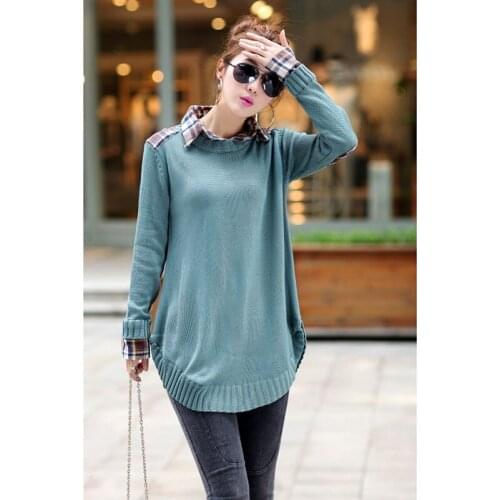 Fashion Womens Sweaters 2020 Spring Autumn Fake Two-Piece Middle Long Large Size Loose knit Sweaters Pullover Female Coat Top