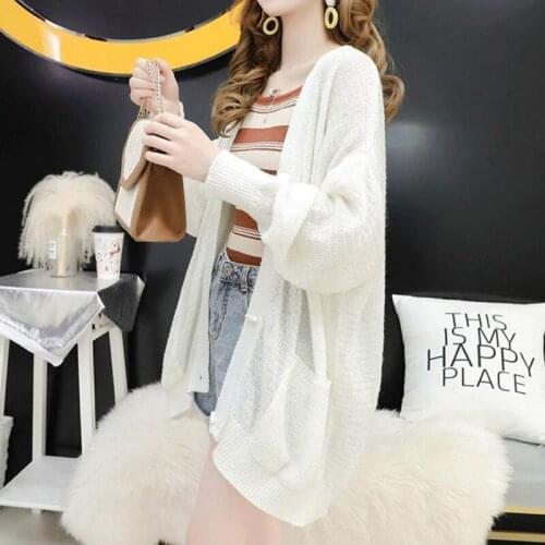 Fashion Knitting 2021 Hand-knit Cardigan Womens Mid-length Lazy Windproof Sunscreen Shawl Coat Thin Sweater Autumn Clothing