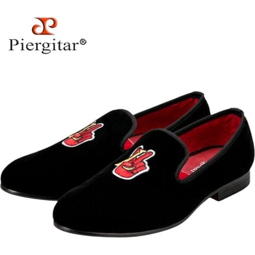 Piergitar Embroidered Pattern Velvet Men casual shoes Men Party and Banquet Loafers Male Plus Size Flats US 4-17 Free shipping