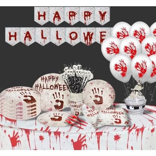 Happy Halloween Disposable Tableware Accessories Halloween Decorations For Home Horror Party Supplies Plates Cups Tablecloth