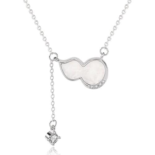 S925 Sterling Silver Gourd Tassel Necklace Female Small Fresh and Simple White Mother-of-pearl Pendant Clavicle Chain