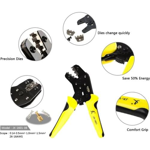 PARON Wire Crimper Kit Wire Strippe Terminal Crimping Tool Set Ratchet Pliers JX-48B 3.96 to 6.3mm 26-16AWG Crimper 0.14-1.5mm