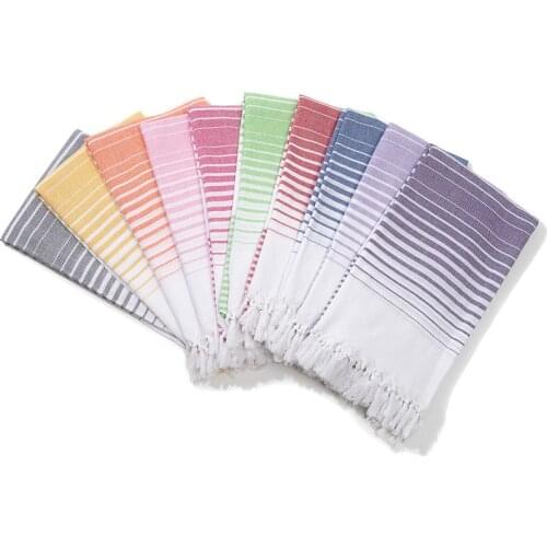 Striped Cotton Turkish Sports Bath Towel with Tassels Travel Gym Camping Bath Sauna Beach Gym Pool Blanket Absorbent Easy Care