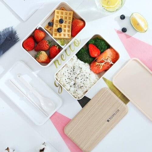 Portable microwave Double Layer Lunch Box wooden office student Salad Bento Box BPA Free 1200m Box school bento box hot sale