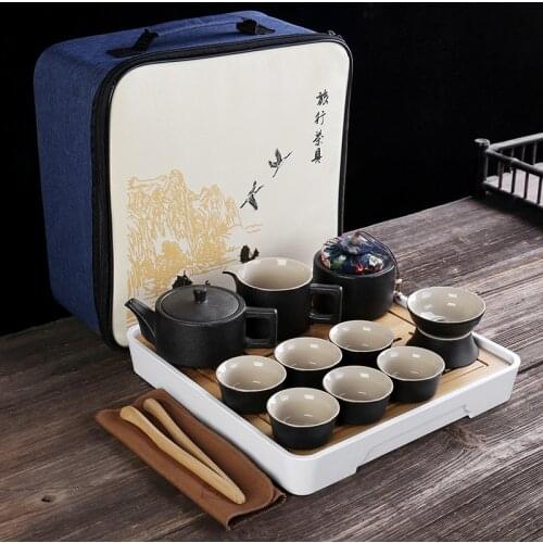 Portable Ceramic Teaware Set Chinese Kung Fu Teaset Teapot Travel Teaware With Bag Gaiwan Tea Cups Of Tea Ceremony Designer Cups