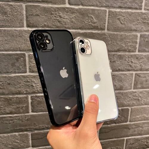 Luxury Plating Square Frame Transparent Phone Case For iPhone 12 11 Pro MAX Mini X XS XR 7 8 Plus SE 2020 TPU Soft Clear Cover