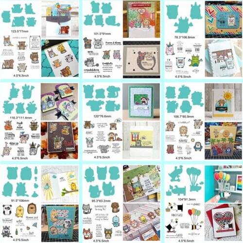 Mix Cute Animals Dog Lion Dinosaur Letter Words Alphabet Sentence Metal Cutting Dies Match Clear Silicone Stamps Make Cards Hot