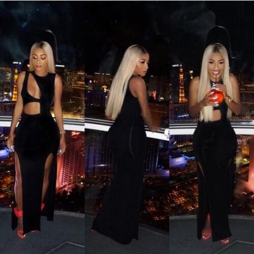 Sexy Dresses Women Bandage Hollow Out Long Maxi Dress High Waist Black Elegant Ladies Split Evening Party Club Dresses