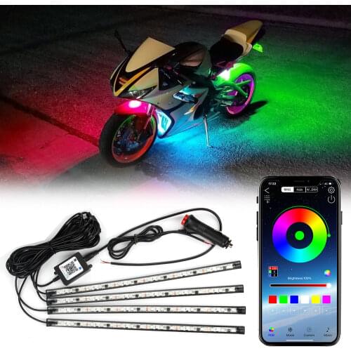 12pcs Motorcycle LED Light Kits RGB APP Control LED Strips Motorcycle Under Glow Light Neon Decor Lamp For Harley Honda Kawasaki