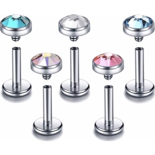 G23 Titanium Lip ear Piercing Labret Stud CZ Zircon Stone Labret Piercing Lip Ring Cartilage Earring Body Piercing Jewelry 16G