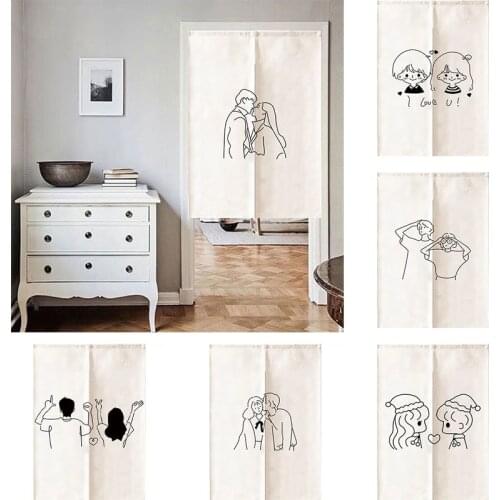 Japanese Simple Line Cloth Door Curtain Household Partition Curtain Bedroom kitchen Half Panel Curtain Doorway Hanging Curtain