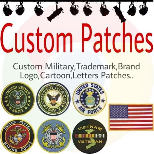 Custom Embroidery Patches Badge Logo Military Personalized Iron on Hook and Loop PVC Woven Printed Patch for Clothing Free Ship