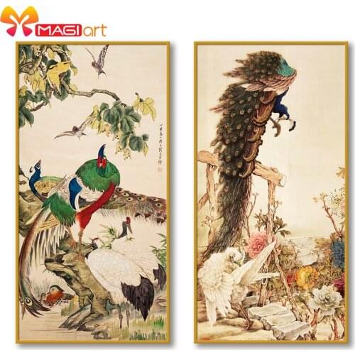 Cross stitch kits Embroidery needlework sets 11CT water soluble canvas patterns 14CT Animal Style peacock-NCMA147