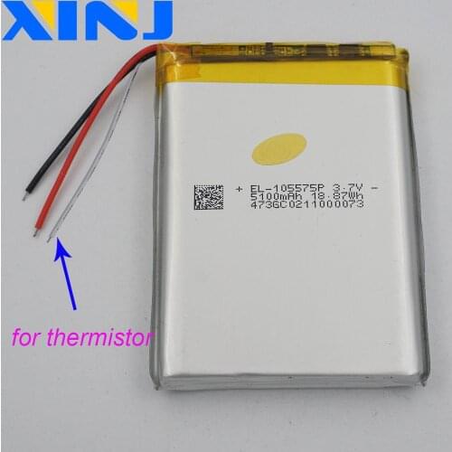 XINJ 3.7V 5100mAh 3 wires for thermistor lithium polymer battery lipo cell 105575 For Power bank E-book PAD MID PSP DIY Tablet