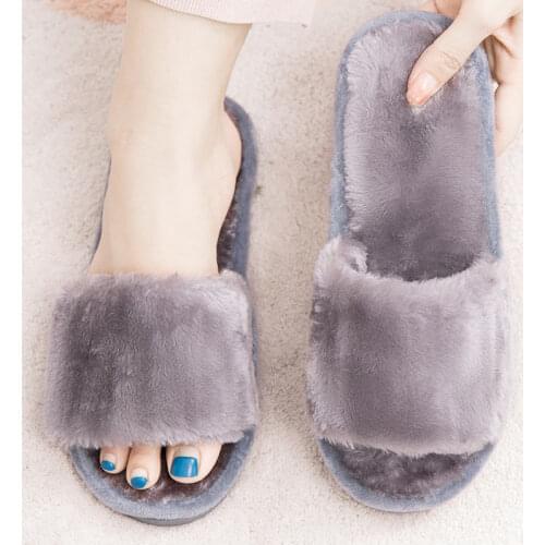 Women Home Slippers Winter Warm Shoes Woman Cozy Slip On Flat Slides Furry Soft Slippers Female Indoor Plush Slippers Size 36-41