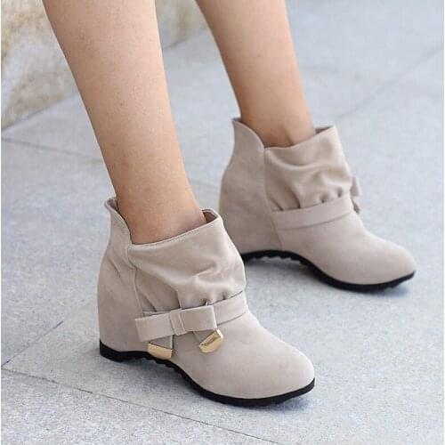 Women Autumn Ankle Boots Female Plus size Height Increasing Shoes Mid High Casual Footwear Short