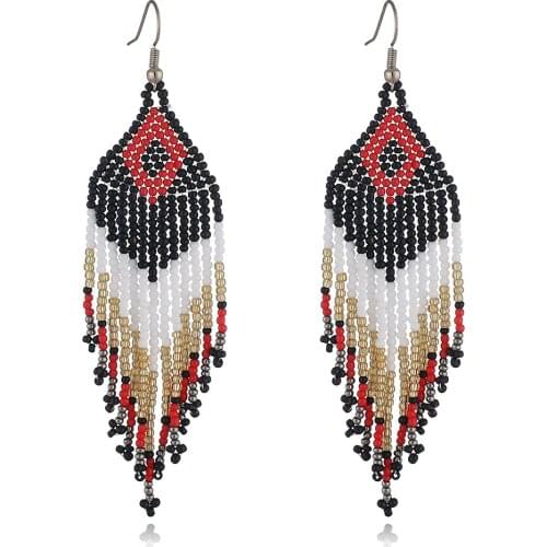 Cross Border European & American Colorful Seed Bead Earrings Minority Ethnic Style Handmade Jewelry Personality Bohemian Tassel